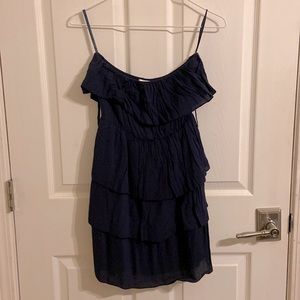 Navy blue off the shoulder dress.